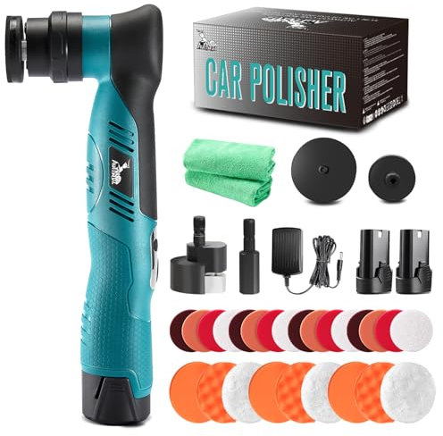 AUTIWOZ Akku Poliermaschine auto, Mini Poliermaschine für auto 30mm/75mm,Kratzerentfernung mit 12V 2.0Ah Li-Ion Akkus, 6 Geschwindigkeiten für Auto Detailing und Wachsen W62