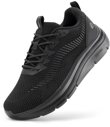 FitVille Mens Wide Fit Running Walking Shoes, Lightweight Non-Slip Trainers, Casual Outdoor Sneakers for Outdoor Trekking Camping Climbing, Jet Black, 13 UK Wide