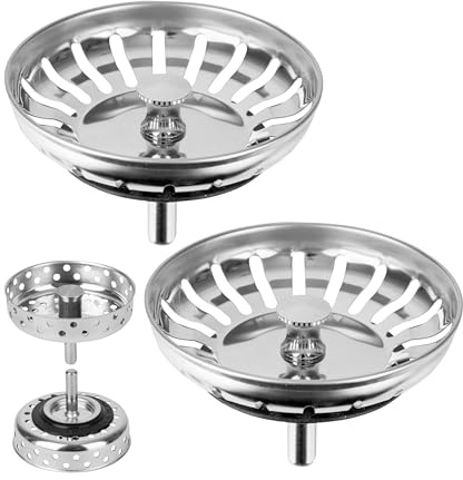 Silkorg för diskbänk, 2-pack, kompatibel med IKEA LILLVIKEN 70311541, Ø 80 mm silkorg, tillverkad av rostfritt stål, korgtapp med kula, förbättrad filterfunktion, reservdel för diskbänksuppsättningar