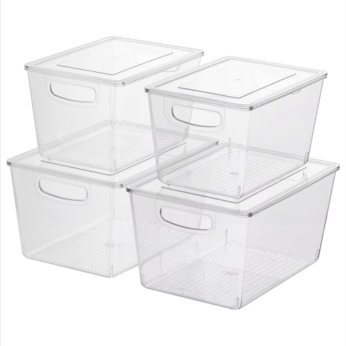Navaris Cajas Organizadoras para Nevera - Set 4x Caja Transparente con Tapa en Tres Tamaños para Frigorífico Despensa Cajones Baño - Organizador de Cocina