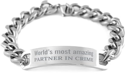 Stainless Steel Cuban Chain Bracelet Partner In Crime Gifts for Him or Her - World's most amazing Partner In Crime Christmas Graduation Confidence Gifts