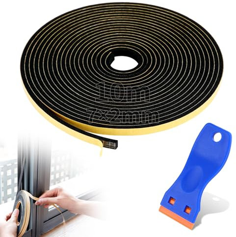 Tapvai 10m Guarnizione Adesiva, 7mm x 2mm Guarnizione Finestra con Piccolo Raschietto, Guarnizioni In Gomma, Nastro Sigillante Impermeabile per Piano Cottura per Sigillare e Isolare，Porte, Finestre