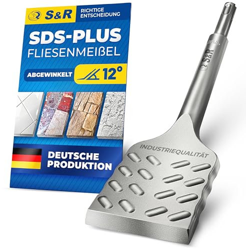 S&R Burin Perceuse SDS plus Ciseau à carrelage SDS plus 250 x 50 mm Plat coudé. MADE IN GERMANY. Géométrie optimisée pour Carreaux et Carrelage. Qualité industrielle