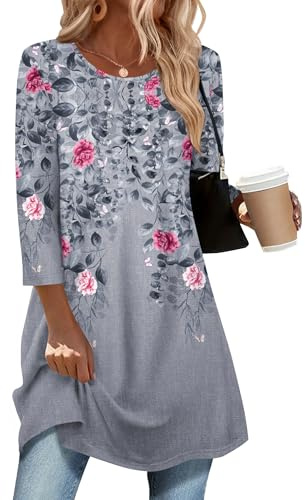 Zeagoo Womens Tunic Tops Dressy Casual Blouses Three-Quarter Sleeve Shirts