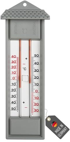 Lantelme Minimax Termómetro en gris indicador de temperatura de valores máximos y mínimos | Medidor de temperatura analógico mínimo máximo para el hogar, jardín, invernadero, termómetro de jardín