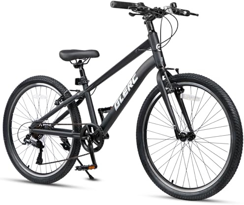 Glerc Mesa 24 Inch Kids Bike for 9 10 11 12 13 14 15 Years Boys Youth Teenagers, 7 Speed Bicycle with Sturdy Frame & V-Brakes, Black