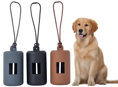 Dog Poop Bag Holder, Soft Plastic Lightweight Dog Poop Bags Holder Leash Attachment Portable Dispenser for Travel, Walking, Park and Outdoor, Pet Walking Accessory 3 Pack (Black+Brown+Grey)