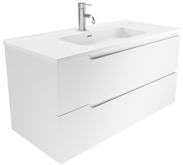 Mobile Bagno Sospeso 2 Cassetti Con Lavabo Mod. Ardenne (Bianco, 100)