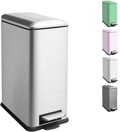 Ullege Kitchen Bin, 30L Stainless Steel Pedal Bin with Inner Bucket, Large Rubbish Bin with Soft Close Lid, Bin for Kitchen, Living Room and Office, Silver