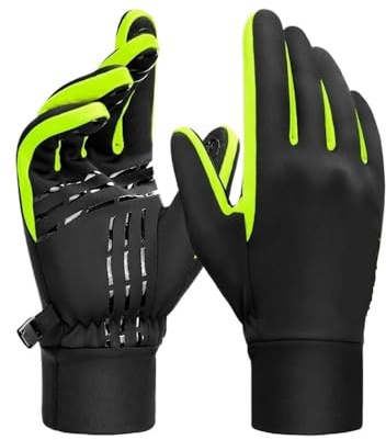 WMAMBZNDHP Guantes de Invierno for Hombre y Mujer, Guantes térmicos Forro Polar for Ciclismo, montaña con Pantalla táctil Dedos completos(Black Green,L)