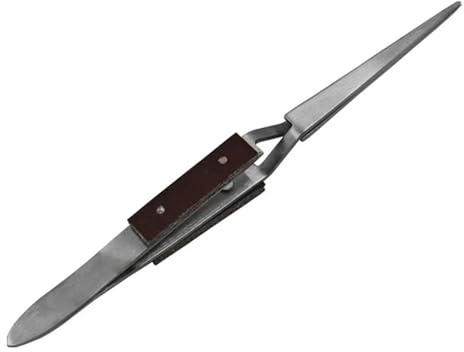 Precision Cross Locking Soldering Tweezers - Straight Pointed Tip Stainless Steel Fiber Grip for Electronics Repair, Jewelry Making & Laboratory Work