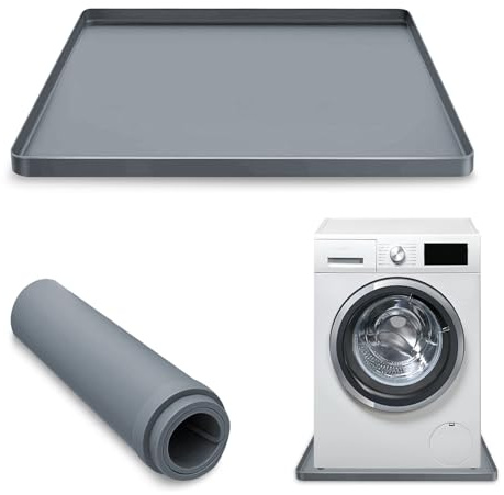 Huakaile 23.6''/60 CM Silicone Washing Machine Tray with Raised Edge, Non-Slip Washer Drain Pan Mat, Anti-Vibration Dishwasher Pan Topper for Leaks Drip Floor Fridge Dryer Protection (Gray)