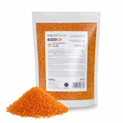 Aquafloow Gel de Sílice Naranja 1 kg – Deshumidificador Reutilizable con Indicador de Saturación – Absorbente de Humedad para Electrónica, Filamento 3D, Herramientas, Armarios y Secado de Flores