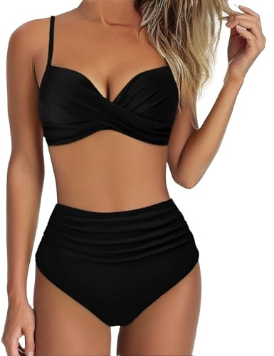 Costume Donna Due Pezzi Bikini Brasiliana Mare Curvy Intero Pezzo Sotto Nuoto Fluo Costumi Interi Triangolo Fascia a Con Ferretto Sexydonna Hot Da Bagno Top Abbronzante Piscina Per Seno Grande,Nero,L