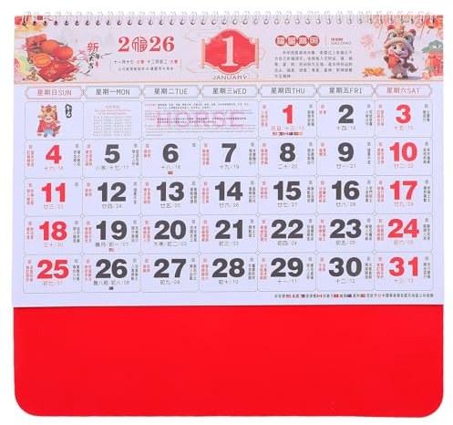 NUOBESTY Calendrier Lunaire Chinois 2026 Rouge Résistant à L'usure Design Unique pour Décorations du Nouvel An la Maison Bureau