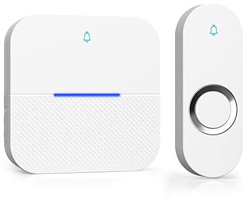 AIDA Lighted Wireless Doorbell for Home, Waterproof Battery Doorbell Wireless 1,000ft Range, 5 Volume Levels with 58 Chimes & LED Flash on Receiver (White, 1 Button & 1 Receiver)