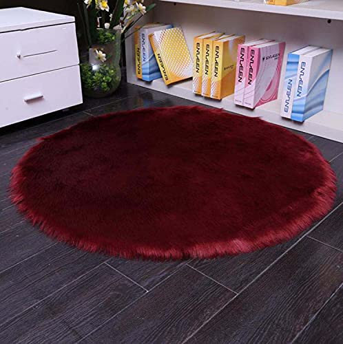 Rund Faux Lammfell Schaffell Teppich Super weich Modern Fellteppich Deko Fell Teppiche für Kinderzimmer Wohnzimmer Stuhl Couch rutschfest (Weinrot,160x160cm)