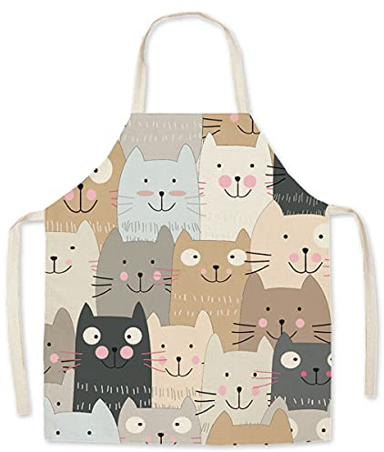 Eyands Grembiule per bambini gatto per cucinare al forno - Grembiule da cucina in lino con motivo carino per bambini, grembiule da giardinaggio per pittura da cucina