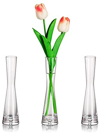 Glass Handmade Tall Thin Flower Vase: Glasseam 3Pcs 20cm Modern Single Stem Narrow Clear Vases Living Room Table Centrepiece Slim Cylinder Home Decor for Wedding Ornaments Pampas Grass Tulip Rose