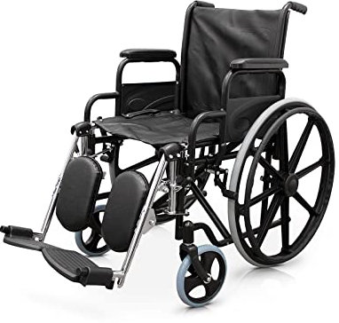QUIRUMED Fauteuil Roulant avec Repose-Pieds relevables et Amovibles, Acier, Couleur Noire, Pliable, Assise 46 cm, Freins à Main, pour Personnes âgées, pour handicapés
