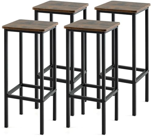 COSTWAY Juego de 4 Taburetes de Bar, 30 x 30 x 72 cm, Silla de Comedor con Marco de Metal y Asiento de Madera, Taburete Alto para Comedor Cocina, Fácil de Montar (72 cm)