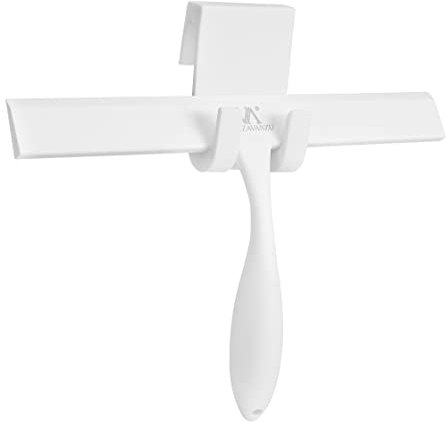 Shower Squeegee for Shower Glass Doors, Bathroom Squeegee for Shower, with No-Drilling Hanging Hook, Non-Slip Handle Silicone Squeegee for Mirror, Car, Window, Glass (White)