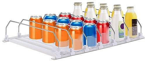 Dispenser per Bevande per Frigorifero 3 File Organizer per Lattine di Soda a Spinta Automatica per Frigorifero Larghezza Regolabile Spintore per Bevande Scivolamento Lattina di Birra(6 PZ 15 POLLICI)