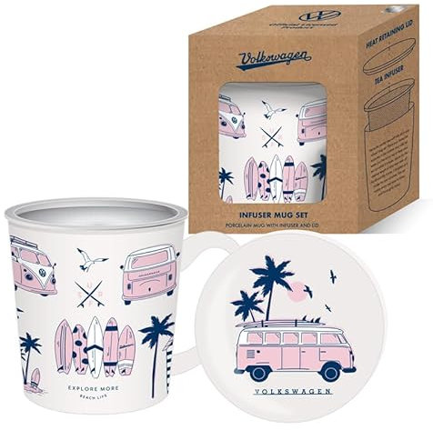 Puckator Tisaniera - Tazza in porcellana con infusore e coperchio - Volkswagen Van Bus Combi VW T1 Explore More