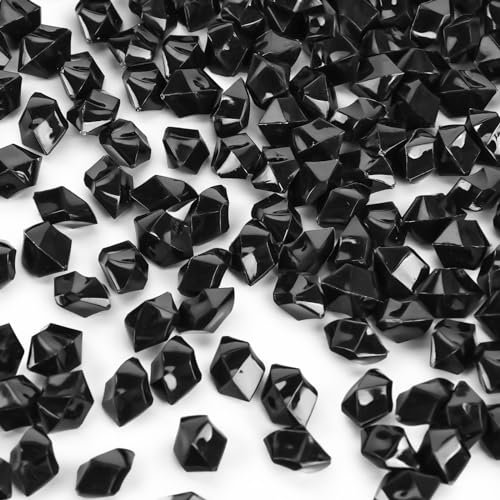 VGOODALL 380PCS Fake Ice Rocks, Black Acrylic Crushed Ice Rocks Mini Fake Diamonds Plastic Gems for Home Table Decorations Vases Fillers