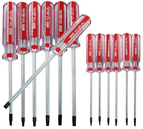 HARSKIYER 13 Pc Security Torx Screwdriver Set with Magnetic Tip, T4 T5 T6 T7 T8 T9 T10 T15 T20 T25 T27 T30 T40 Cr-V Steel Screwdriver with Red Insulated PVC Handle for Repairing and DIY