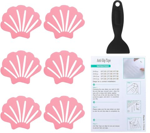 PATIKIL Adesivi Antiscivolo per Vasca 3.54x2.76 Pollici, 6Pz Adesivi Antiscivolo per Pavimento Doccia con Decalcomanie Adesive Raschietto per Vasca Doccia Pavimento Scalinata, Rosa