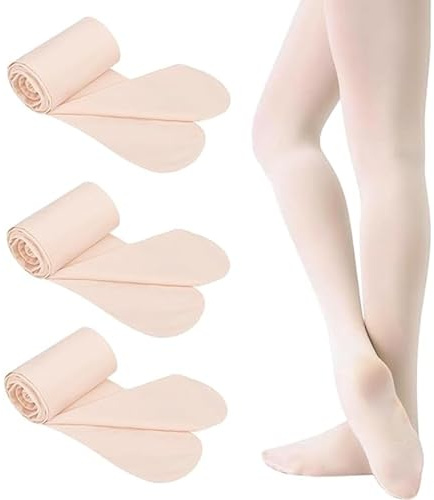 SSKHE 3 paia di collant da danza per ragazze, rosa pallido, leggings da danza morbidi elasticizzati per studenti e bambini, XL, One Size