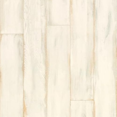 Sol Vinyle Textile économique - Parquet Bois Peint patiné - Crème - Rouleau de 2m x 2m