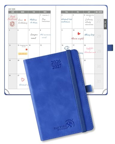 POPRUN Agenda mensile 2026-2027 (piccola dimensione-10,2 x 15,25 cm), calendario tascabile per 2 anni (gennaio 2026-dicembre 2027), copertina rigida in pelle morbida, carta da 100 g/m², blu reale