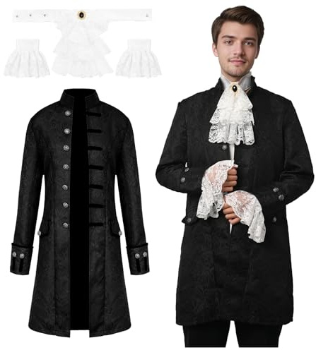 JDFAIJEAL Men's Steampunk Gothic Tailcoat,Medieval Victorian Frock Coat | Renaissance Jacket,Carnival,Halloween,Cosplay Uniform Costume;Vintage Retro Style,Stand-up collar