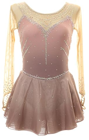 XIUWOUG 1Professional Figure Skating Dresses Women Rhinestone Ice Skating Skirts Winter Sports Skate Performance Competition Dress Lyrical Dance Costumes for Girls,Pink,L