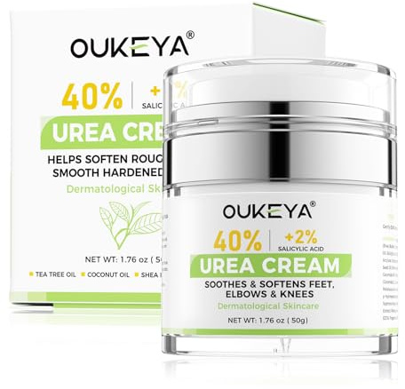 OUKEYA Crema Urea al 40% con Ácido Salicílico al 2%, Crema Pies Manos Tratamiento Intensivo para Piel Agrietada, Talones y Codos, Creme Hidratante Pies (50g)