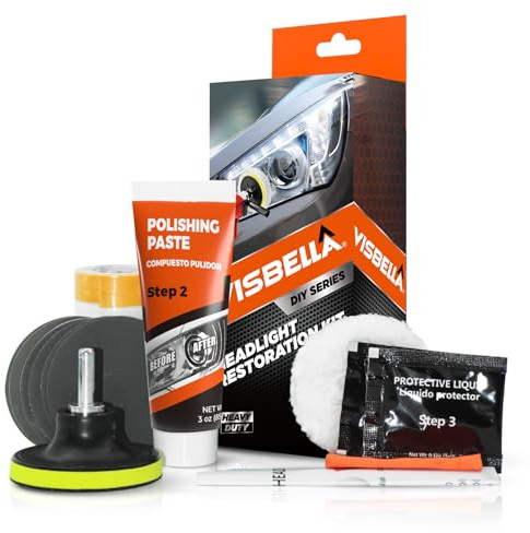 Visbella Kit de Rénovation pour Optiques de Phare - Réparation et Polissage Mécanique pour Restauration de Transparence et Brillance - Idéal pour Voitures, Motos et Camions