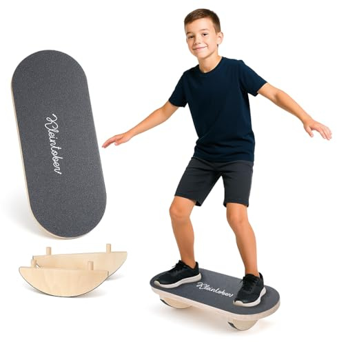 KLEINTOBER Tabla de equilibrio para niños, tabla de equilibrio para niños con 3 niveles de dificultad, tabla de madera de abedul con superficie antideslizante PEVA I Wobble Board para promover el