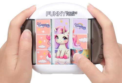 Fullware Rotating 3D Puzzle for Kids 3 4 5 6 7 Year Old, 4 Puzzles in 1, Handheld Game Fidget Toys for Travel, Cars & Plane, Fine Motor Skills Developing (Magical Unicorn Squad)