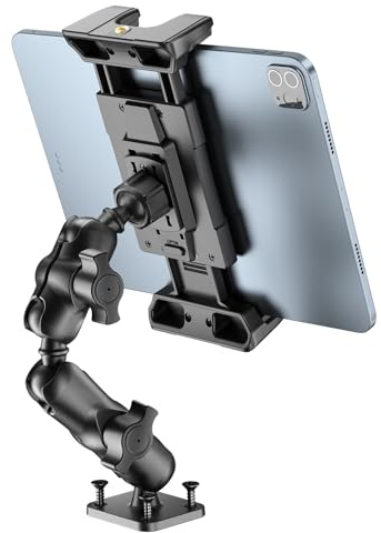 OHLPRO Tablet Halterung Auto aus Aluminium mit Hochleistungs Bohrerbasis, LKW iPad Halter mit 2-Stufigem Schwenkarm Tablethalterungen Auto Kompatibel mit 5-13 iPad Pro Mini Air Galaxy Tab Kindle