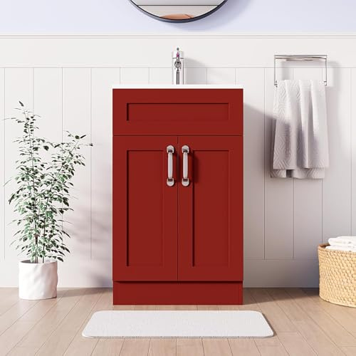 BELOFAY 500mm Floor Standing Bathroom Vanity Unit With Basin - Slim Waterproof Laquered Cloakroom Vanity Unit with 1 Tap Hole Ceramic Basin & Waste Included (Crawley Terracotta)