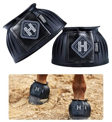 Harrison Howard Rubber Bell Boots Leather Touch-Close Overreach Boots Hoof Protection for Horses Sold in Pairs Black S