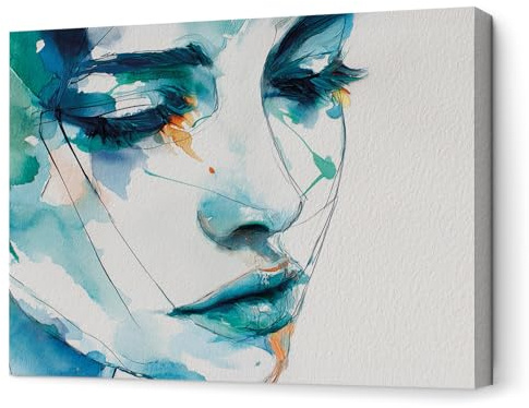 Panorama Cuadros Decoración Salón Modernos - Retrato Azul 120x80 cm - Bastidor de Madera - Lienzos Decorativos para colgar en Pared - Regalos Originales para Dormitorios, Cocina, Habitación