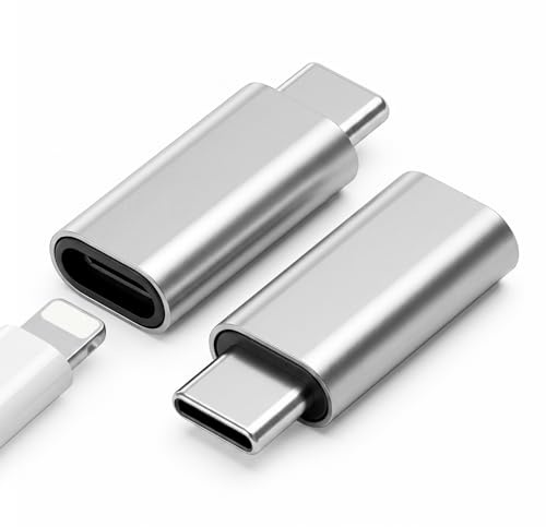 leizhan Adaptador USB-C a Lightning (2 Piezas), Compatible con Carga Rápida 27W y Transferencia Datos 480 Mbps, Fabricado en Aluminio, Adaptador para iPhone/iPad – Plata