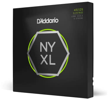D'Addario NYXL45125 Corde per Basso Nickel Wound, 5 corde Lt Sopra/Med Sotto, 45-125, Scala Lunga
