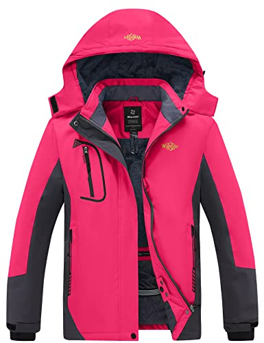 Wantdo Giacca da Sci Montagna Invernale Parka da Neve Caldo con Cappuccio Cappotto da Snowboard Giubbotto da Escursionismo Impermeabile Donna Fucsia L