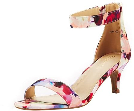 DREAM PAIRS Women's Fashion Kitten Heels Open Toe Sandals Ankle Strap Pumps Fiona Floral Size 5.5 UK/7.5 US