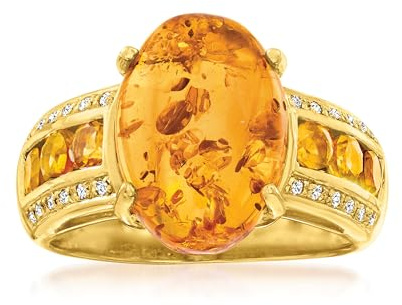 Ross-Simons Amber and .50 ct. t.w. Citrine Ring With White Topaz in 18kt Gold Over Sterling. Size 7