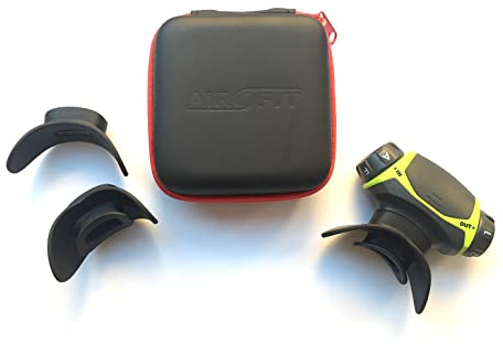 Airofit Juego de ahorro activo con entrenador de respiración, funda rígida y dos boquillas de repuesto, entrena y fortalece los músculos respiratorios, aumenta el rendimiento físico (blanco)